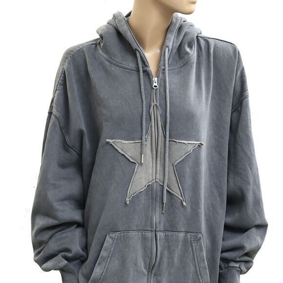 BDG UO Star Washed Black Dusty Hoodie Jacket Top Zip-up Long Sleeve XL 282910 - Picture 8 of 12